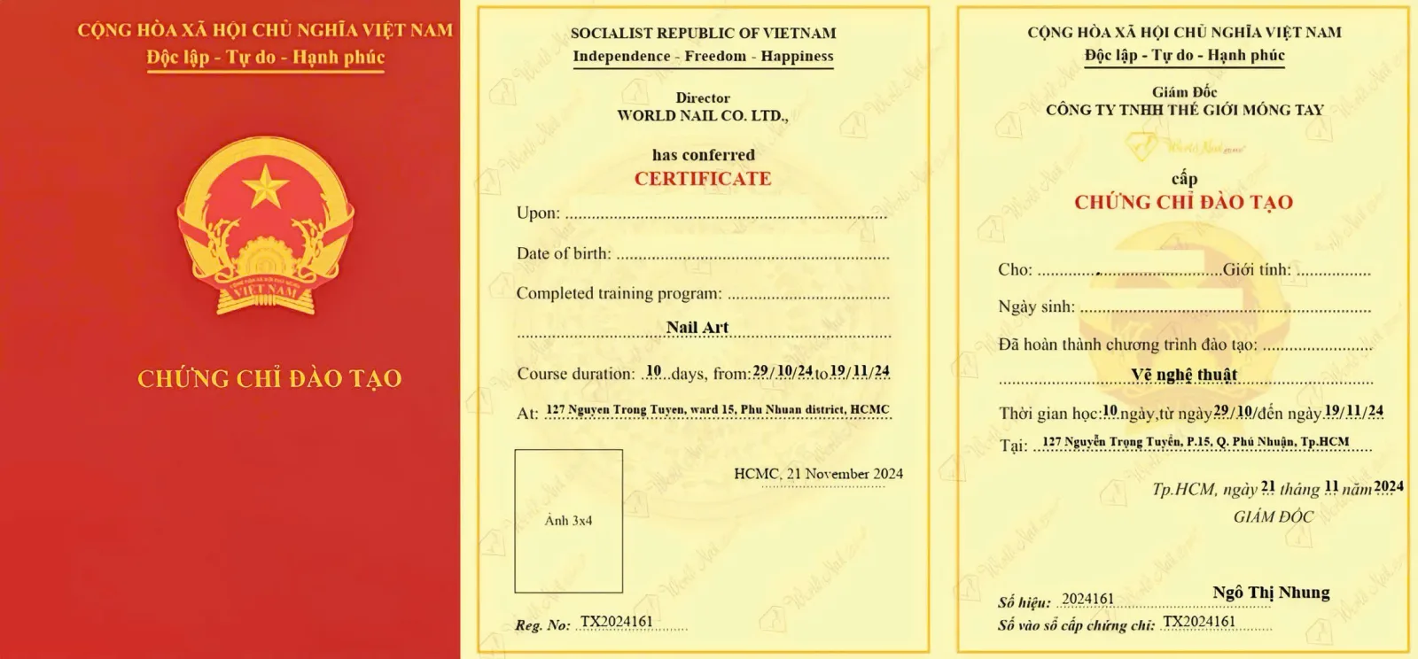 Bằng cấp chứng chỉ sau khi hoàn thành khóa học tại World Nail Alpha