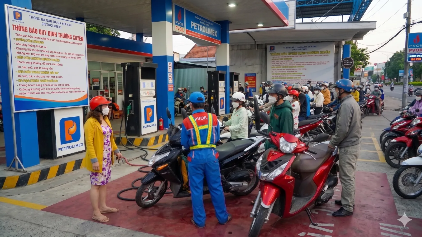 Số người dân xếp hàng chờ đợi để đổ xăng